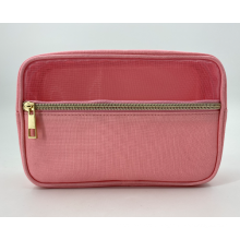 Pink Travel Mesh Translucent Cosmetic Bag Eco Friendly Recycled Bamboo Cotton Makeup Bag